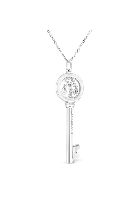 Sterling Silver Diamond Accent Libra Zodiac Key Pendant Necklace, , alternate image number null