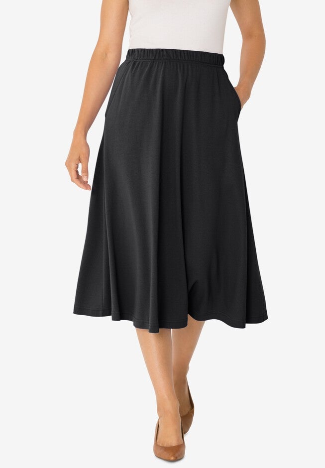 Soft Knit Midi Skirt, BLACK, hi-res image number null