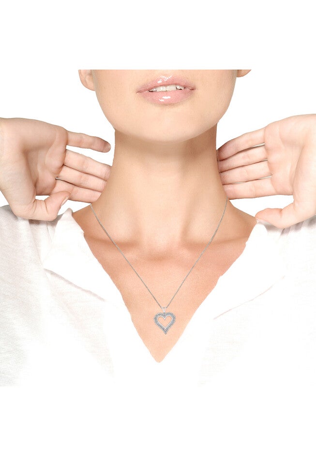Sterling Silver 1/2 Cttw Diamond Heart Pendant Necklace, , alternate image number null