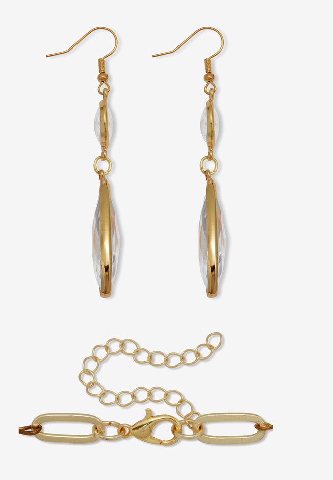 Crystal Goldtone Drop Necklace And Crystal Earrings, 2-Piece Set, , on-hover image number null