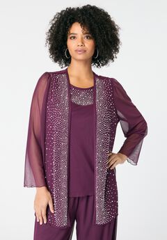 Mesh Overlay Cardigan and Tank Set.