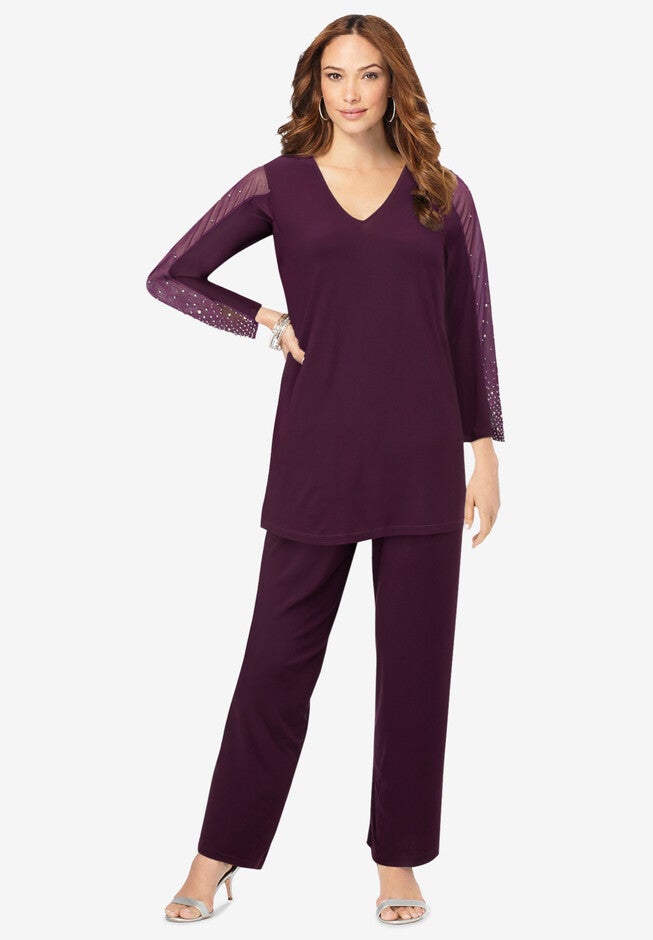 Ultrasmooth® Fabric Embellished Pant Set, DARK BERRY OMBRE EMBELLISHMENT, hi-res image number 0