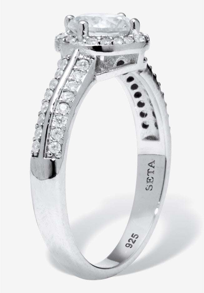 1.22 Tcw Round Cubic Zirconia Sterling Silver Halo Ring, , on-hover image number 1