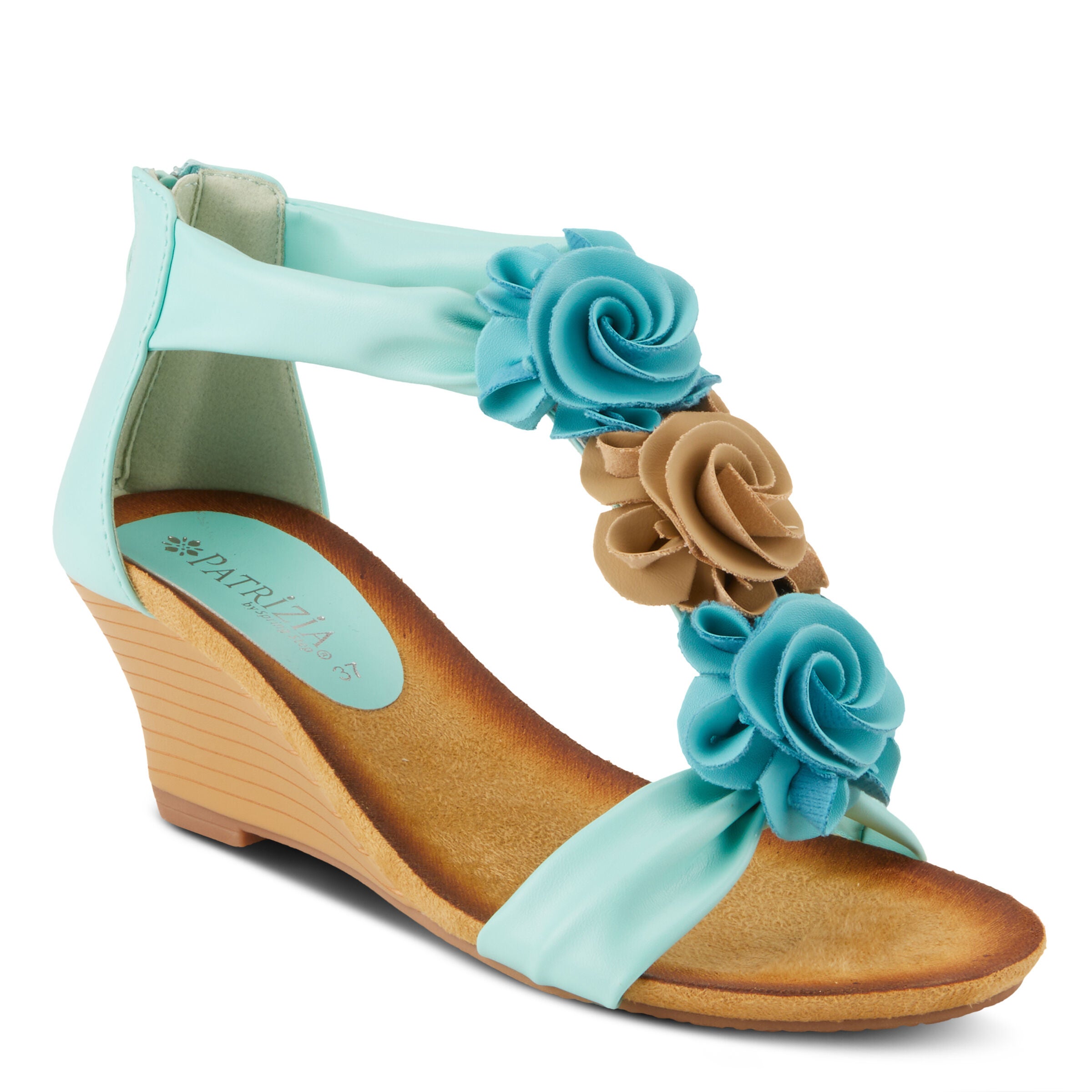 Harlequin Closed Back T-Strap Wedge Sandal, AQUA, alternate image number 7