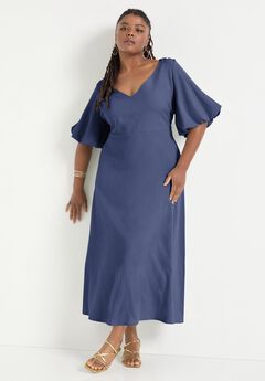 Puff-Sleeve Babydoll Maxi Dress