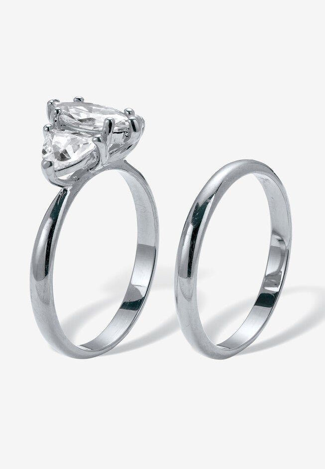 2 Tcw Marquise Cubic Zirconia Platinum-Plated Bridal Ring Set, , on-hover image number null