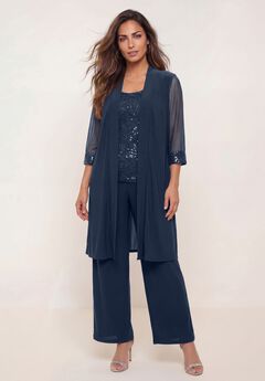 Plus-Size 3 Piece Knit Embellished Pant Set