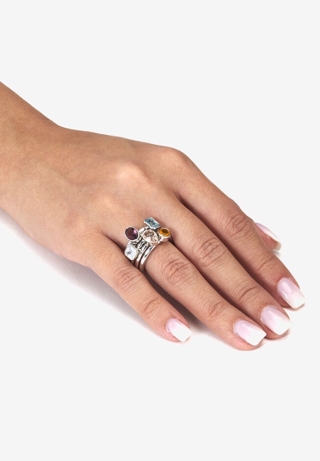 1.32 Tcw Cz And Simulated Crystal Platinum-Plated 5 Piece Stackable Ring Set, , alternate image number null