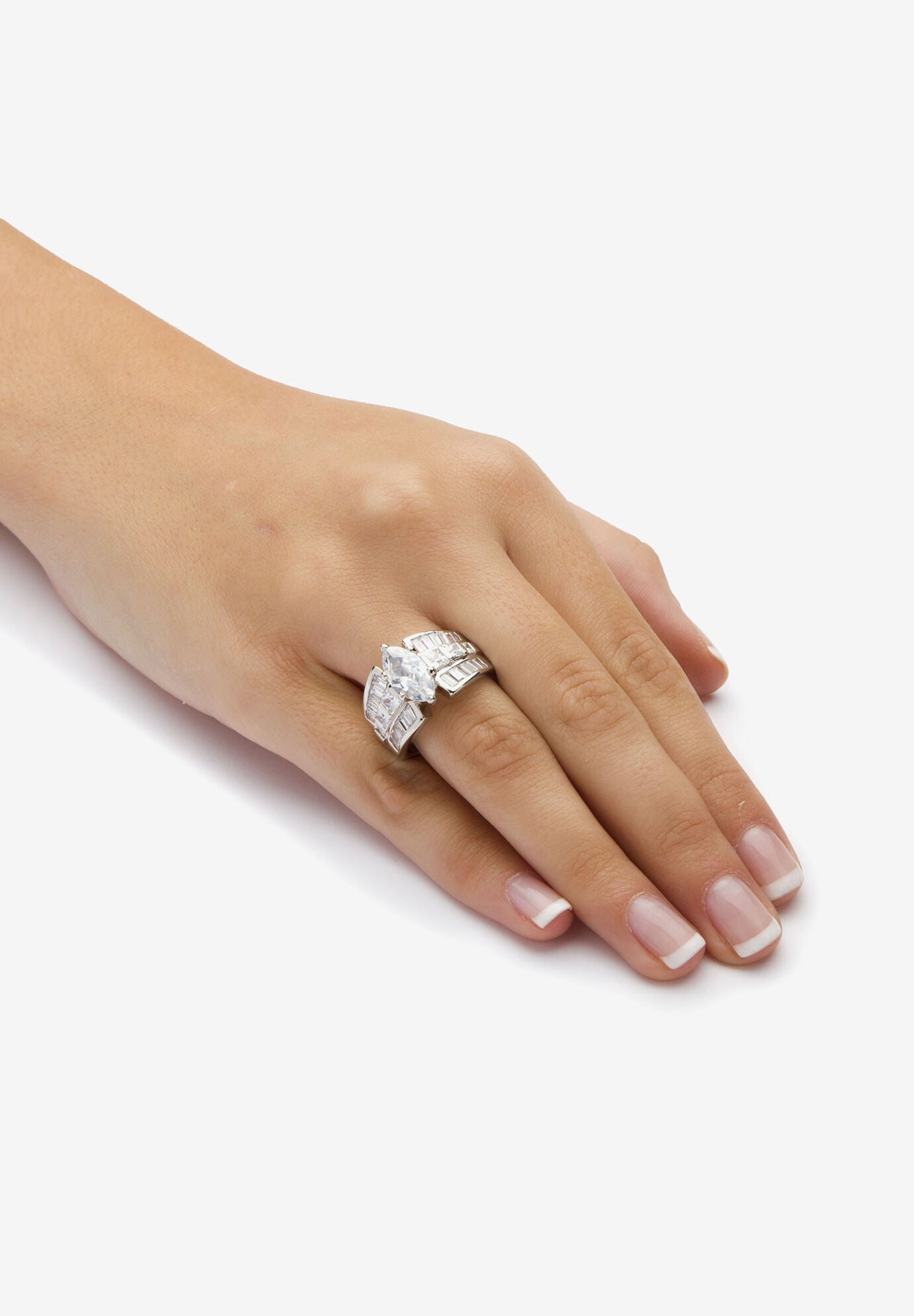 7.87 Tcw Marquise-Cut Cubic Zirconia Platinum-Plated Engagement Anniversary Ring, , alternate image number 2