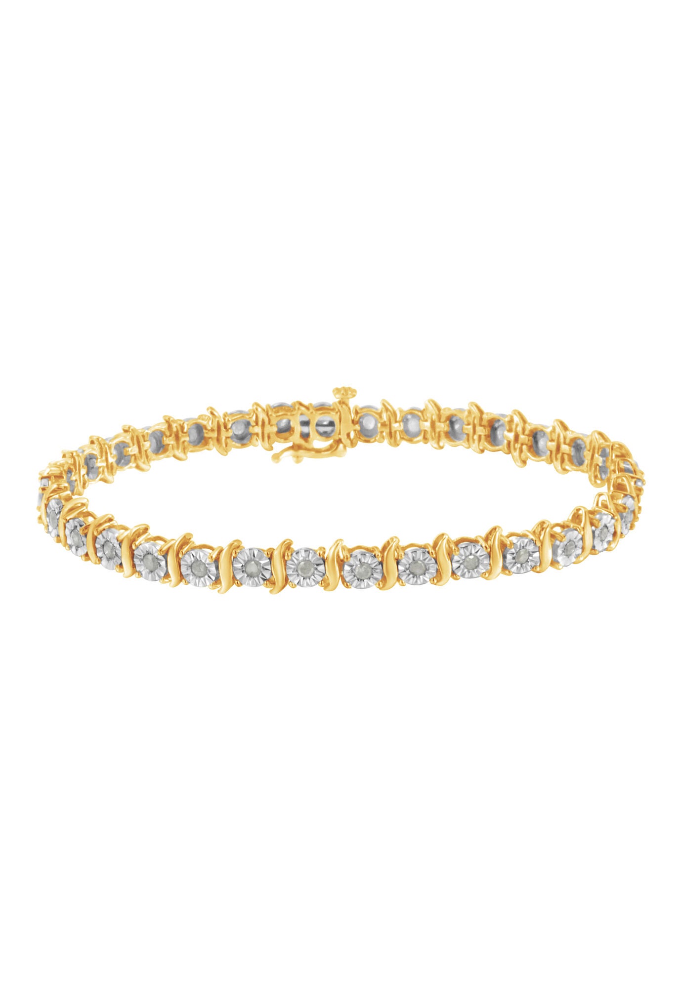 Yellow Gold Over Sterling Silver Diamond Scurve Link Miracleset Tennis Bracelet 7 inches, YELLOW GOLD, hi-res image number 0