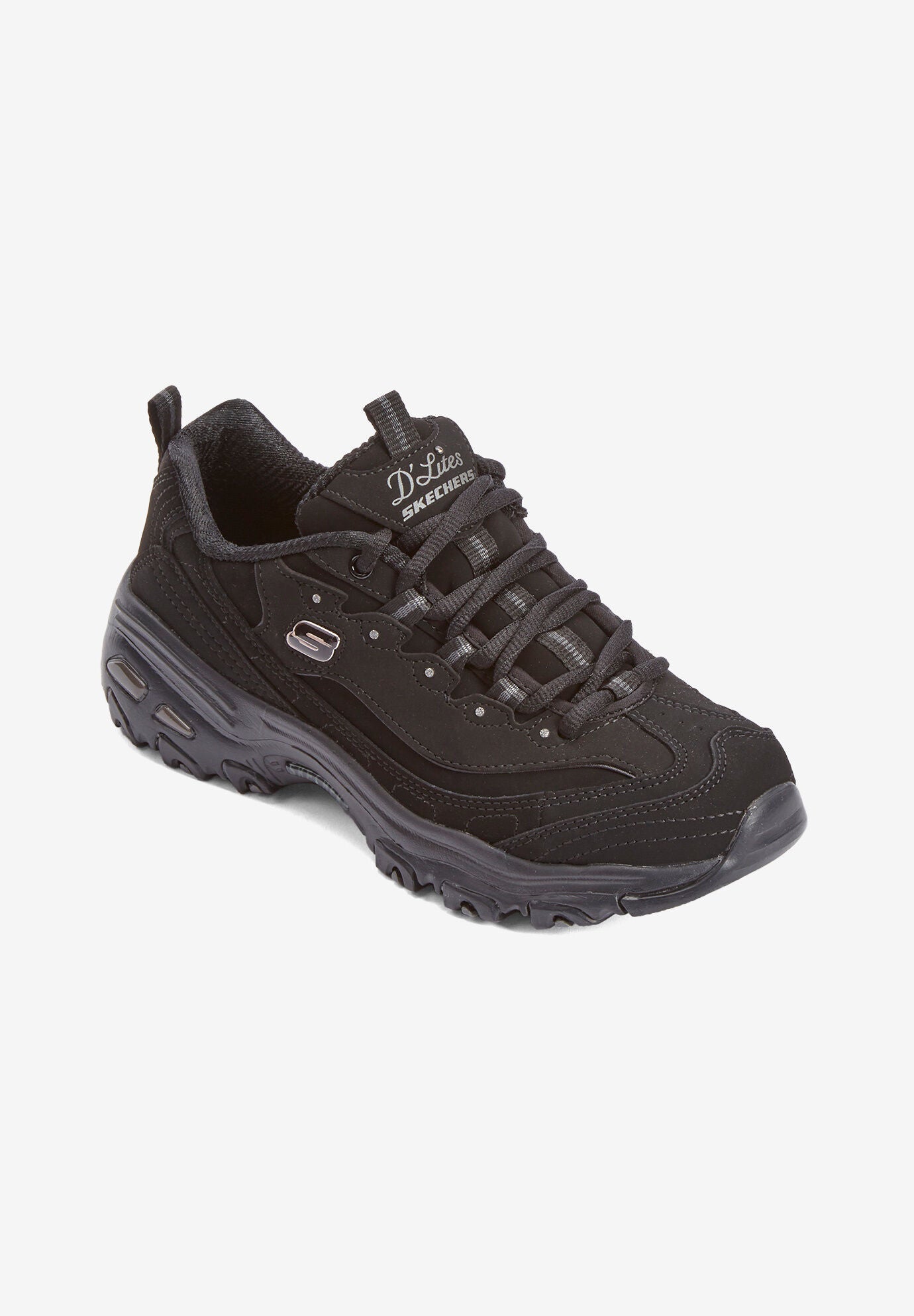 Sporty Athletic D Lites Sneakers with Memory Foam Black Leather Wide