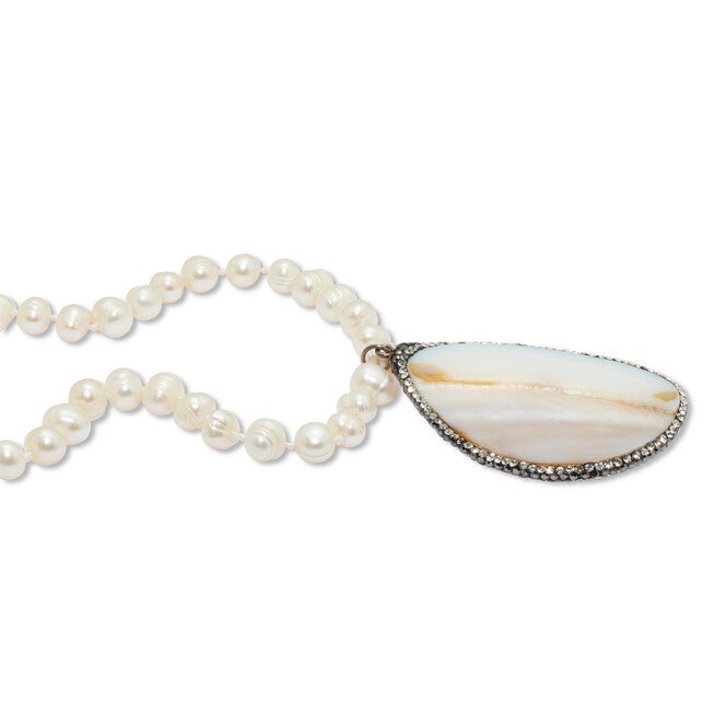 Round Genuine Cultured Freshwater Pearl Silvertone Pendant Necklace 48-inch, WHITE, on-hover image number null