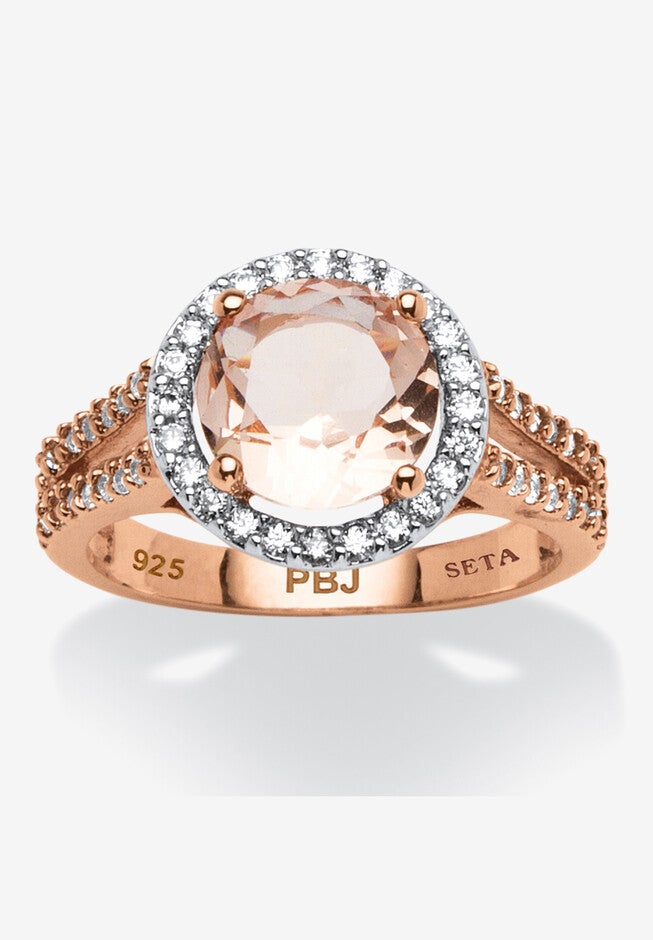 4.25 Tcw Simulated Morganite Cz 18K Rose Gold-Plated Sterling Silver Halo Ring, PINK, hi-res image number 0