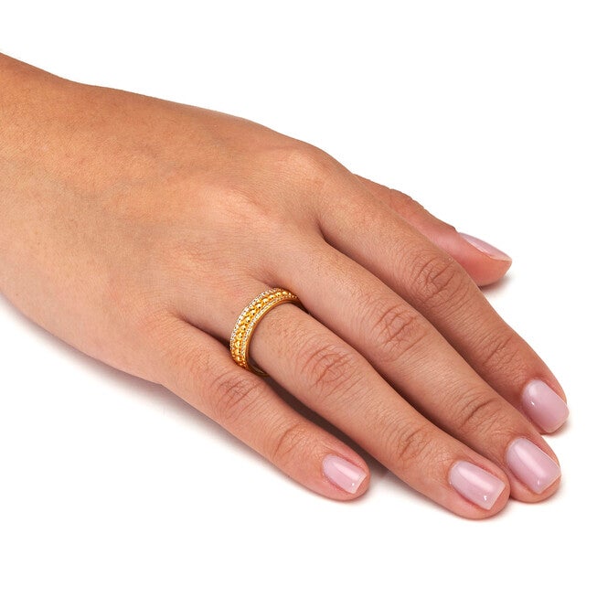 Triple Row Yellow Gold-Plated Round Crystal Band Ring, WHITE, alternate image number 2