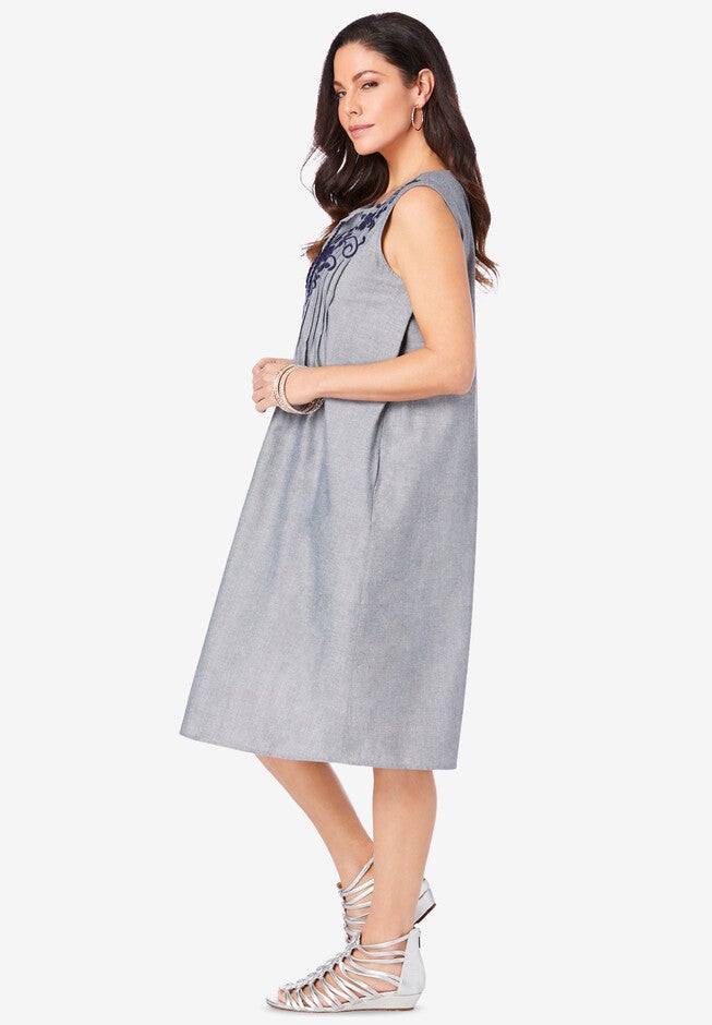 Embroidered Chambray Dress, , alternate image number null