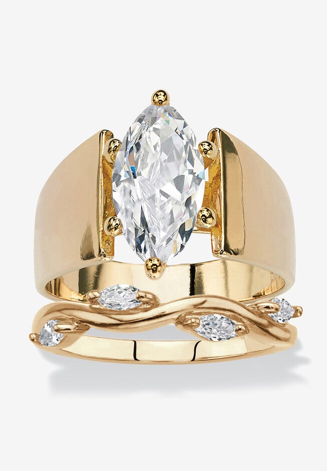2.88 Cttw. Cubic Zirconia Gold-Plated Solitaire And Vine Wedding Ring Set, GOLD, hi-res image number null