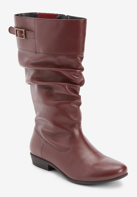 The Monica Wide Calf Leather Boot, BURGUNDY, hi-res image number null