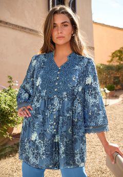Plus Size Juliet Lace Trim Button-Down Shirt