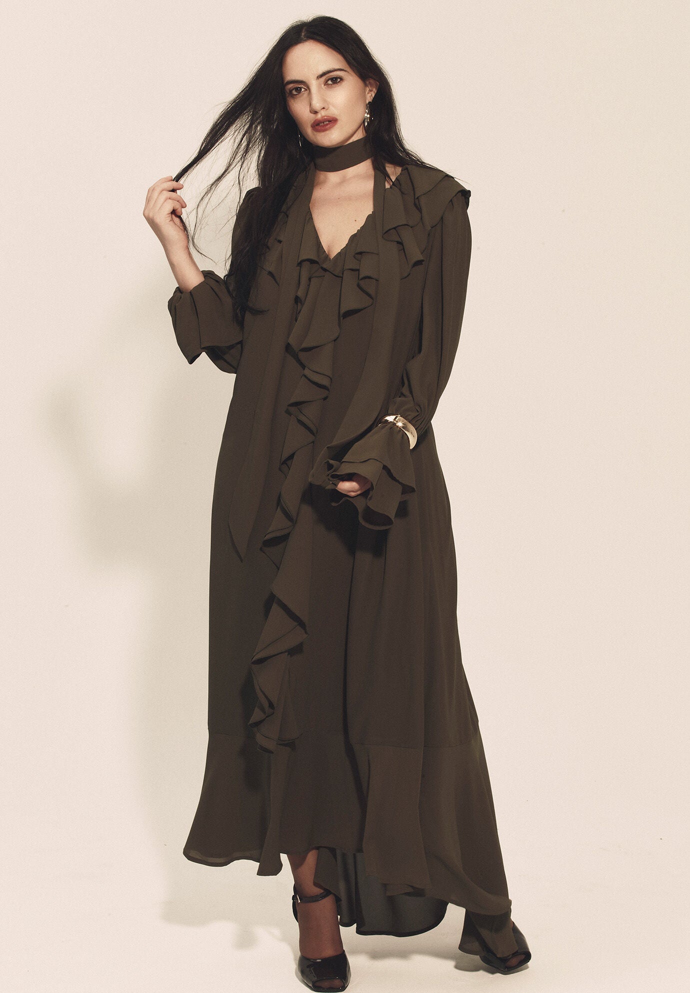 Cascading Ruffle Maxi Dress, FOREST NIGHT, alternate image number 4