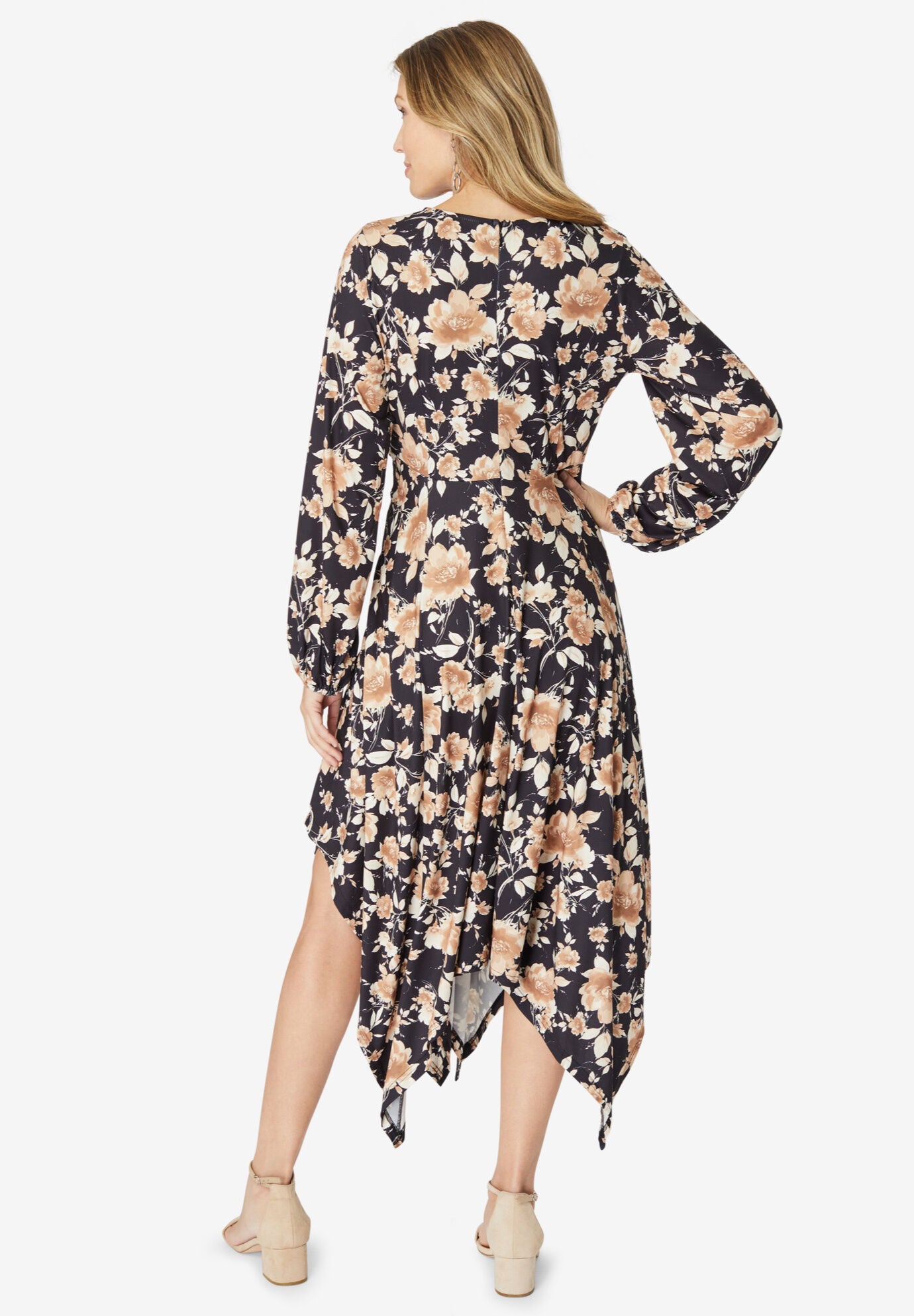 Ultrasmooth&reg; Fabric Ruffle Midi Dress, NAVY WATERCOLOR ROSE, on-hover image number 1