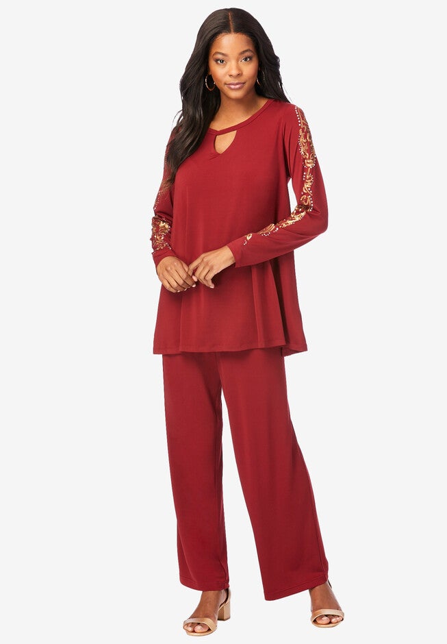 Embroidered Ultrasmooth® Pant Set, RICH BURGUNDY, hi-res image number null