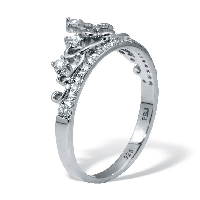 .41 TCW Round Cubic Zirconia Sterling Silver Crown Ring, WHITE, on-hover image number null