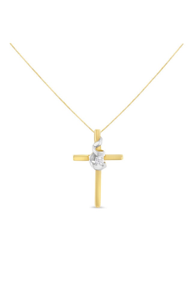 Yellow & White Gold Diamondaccented Spiral Cross Pendant Necklace, , on-hover image number 1