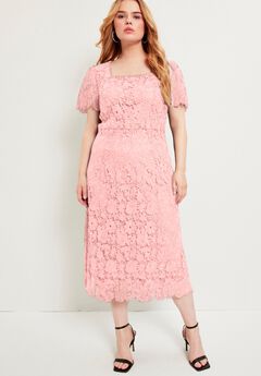 Square-Neck Lace Midi Dress