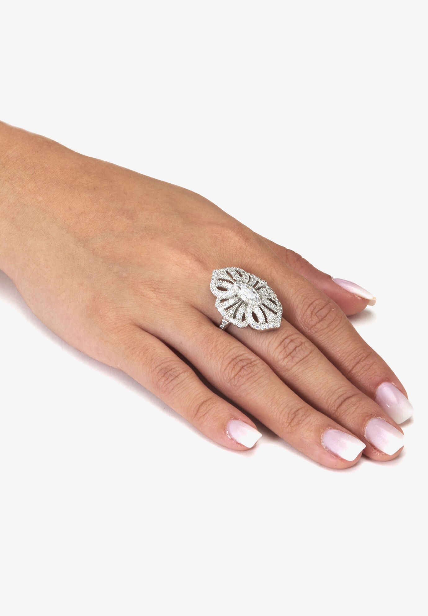 1.52 Tcw Marquise Cut Cubic Zirconia Silvertone Art Deco Ring, , alternate image number 2