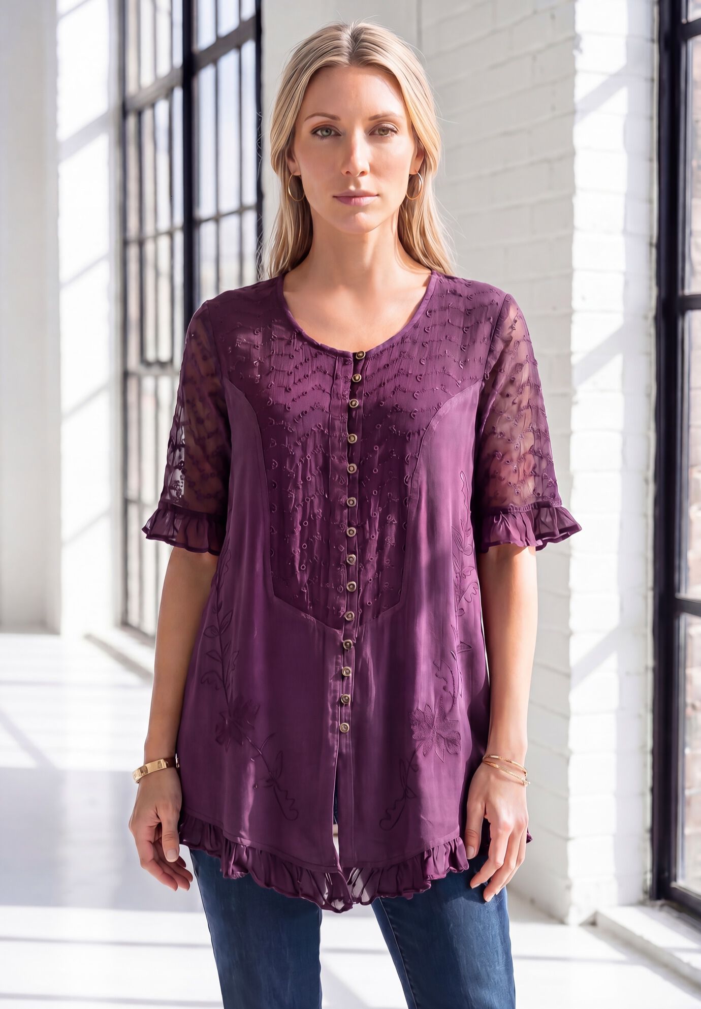 Acid Wash Tunic, DARK BERRY, on-hover image number 1