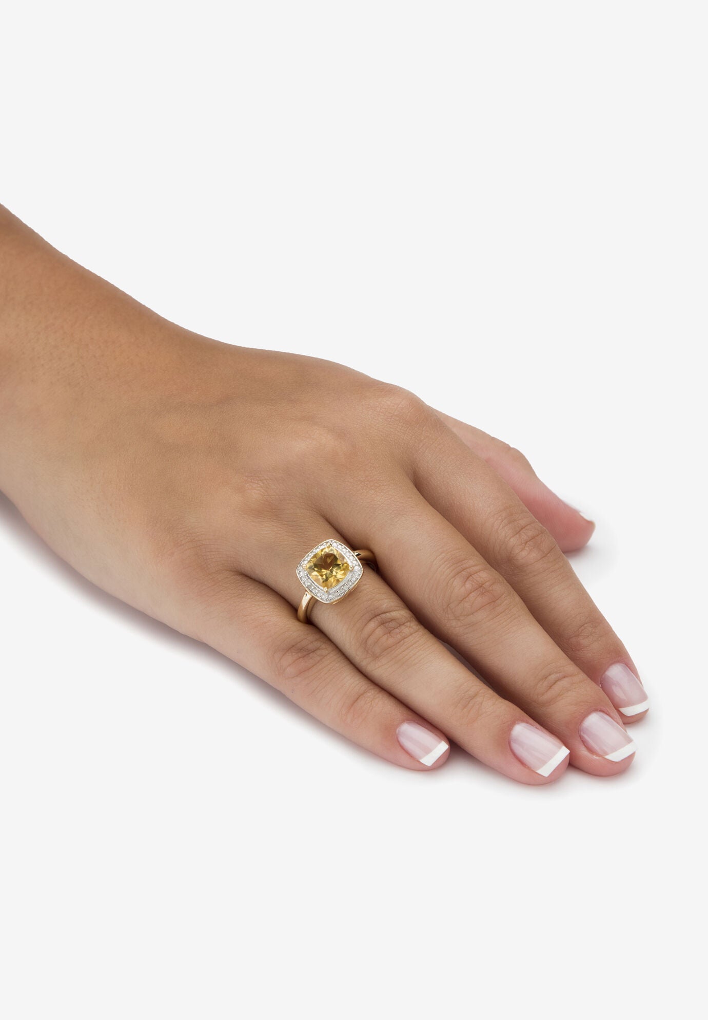1.85 Tcw Genuine Citrine Diamond Accent 14K Gold-Plated Sterling Silver Halo Ring, , alternate image number 2