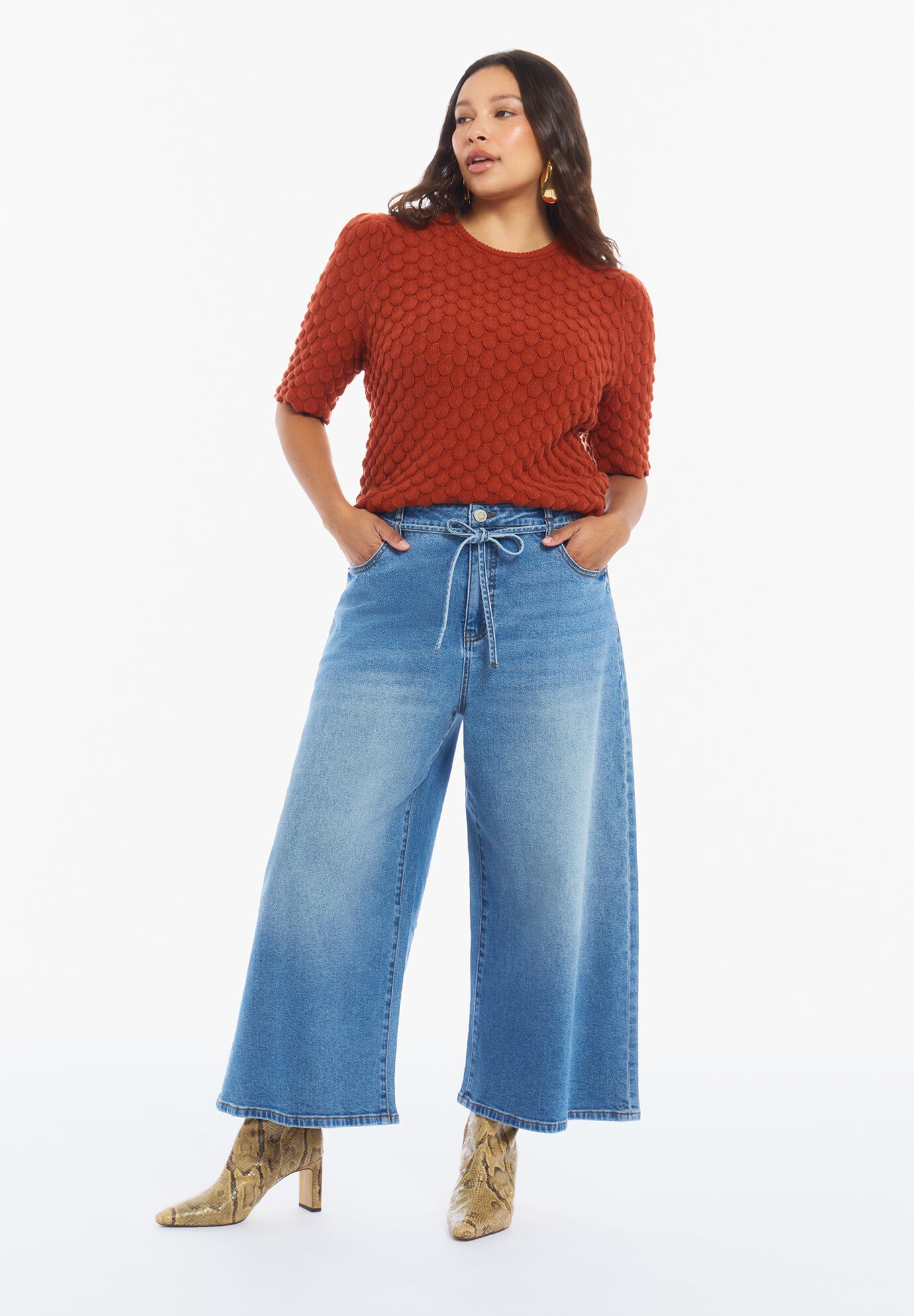Wide-Leg Denim Culotte