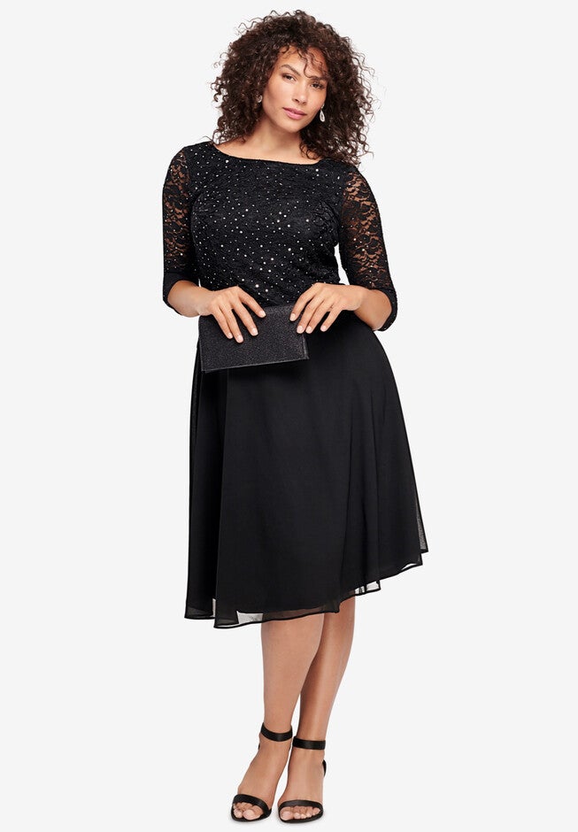 Embellished Lace & Chiffon Dress, BLACK, hi-res image number null