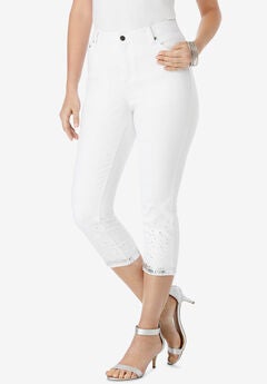 Plus Size Sequin Trim Straight Leg Capri Jean
