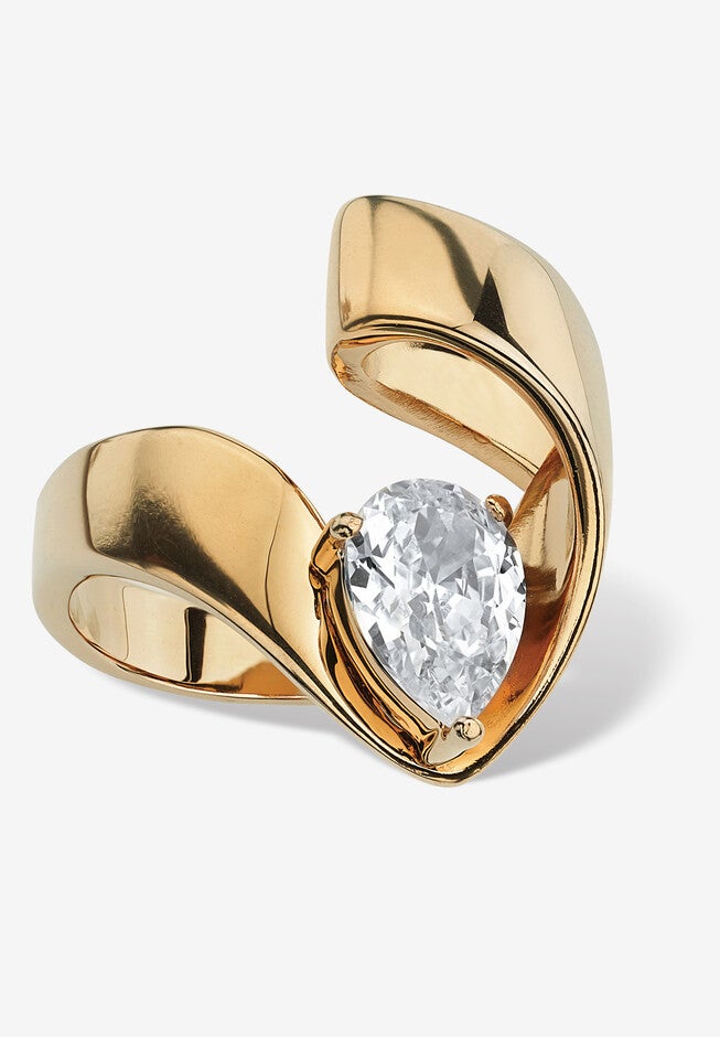 1.80 Tcw Pear-Cut Cubic Zirconia Nestled Ring In Gold Ion-Plated, GOLD, hi-res image number null