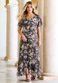Plus Size Hand Crinkled Flutter-Sleeve Maxi Dress