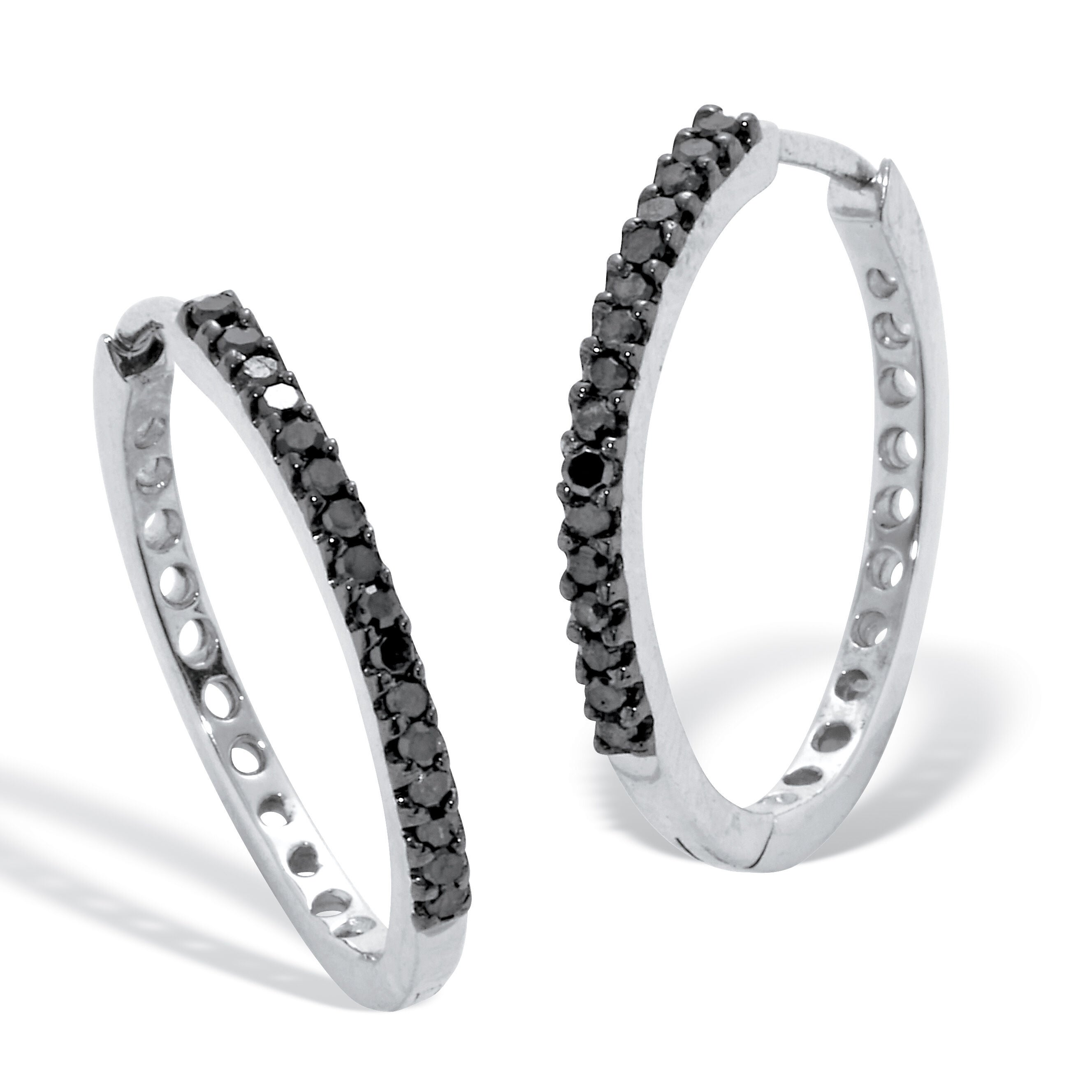 .24 TCW Black Diamond Sterling Silver Hoop Earrings (3/5 inch), BLACK, hi-res image number 0
