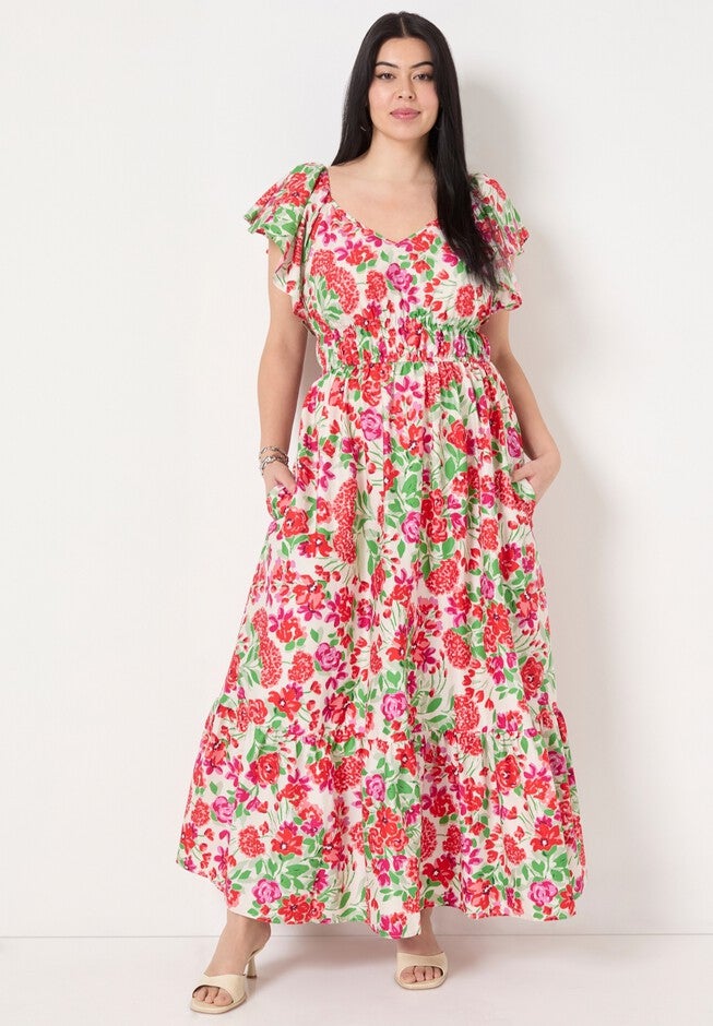 Smocked Poplin Maxi Dress, GARDEN RED, alternate image number null