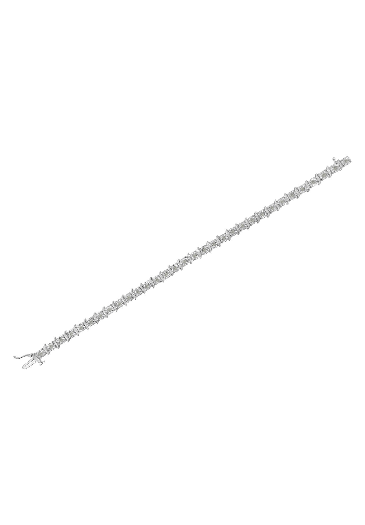 Sterling Silver Diamond Scurve Link Miracleset Tennis Bracelet 7 inches, , alternate image number 4