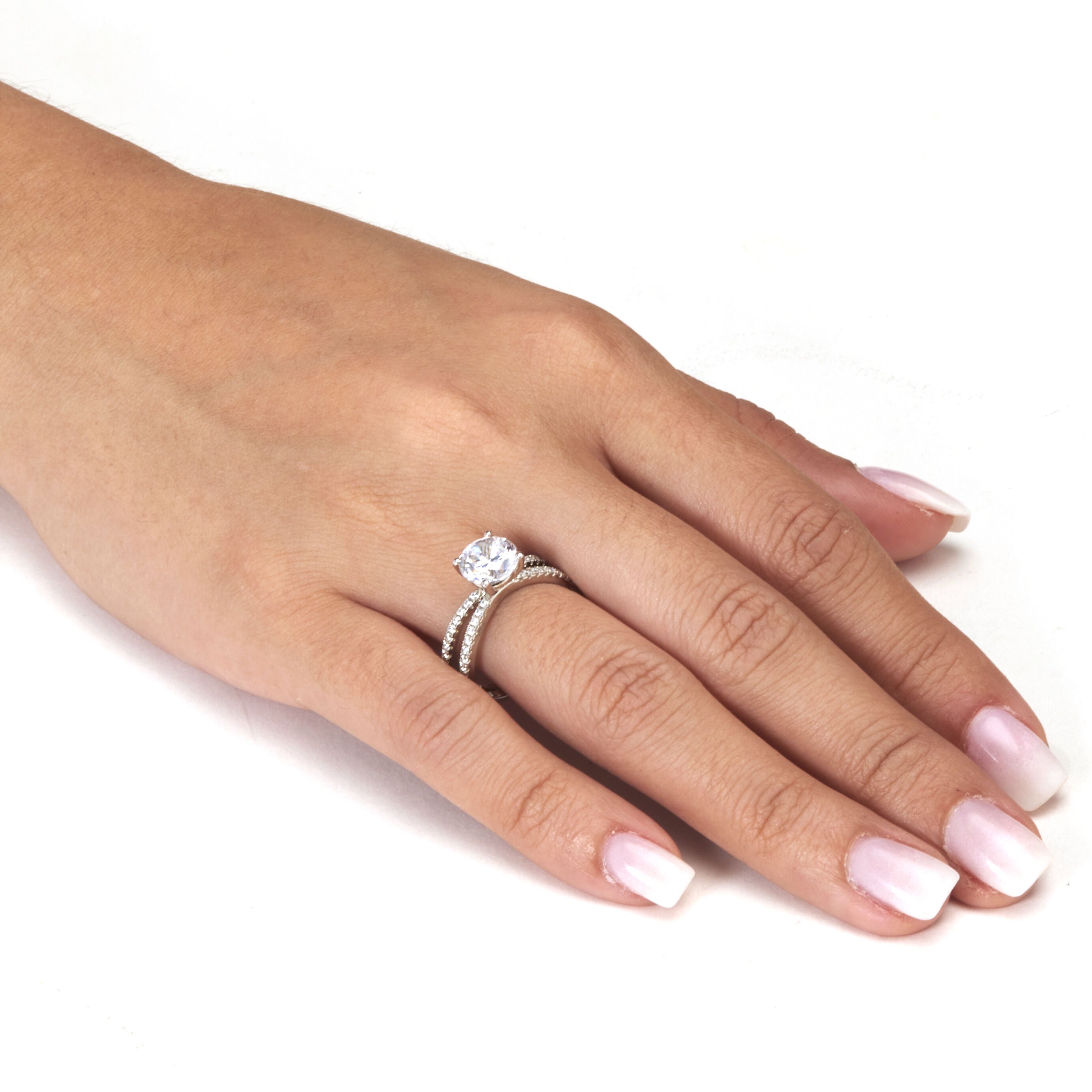 2.26 TCW Round Cubic Zirconia Sterling Silver Crossover Engagement Ring, WHITE, alternate image number 2