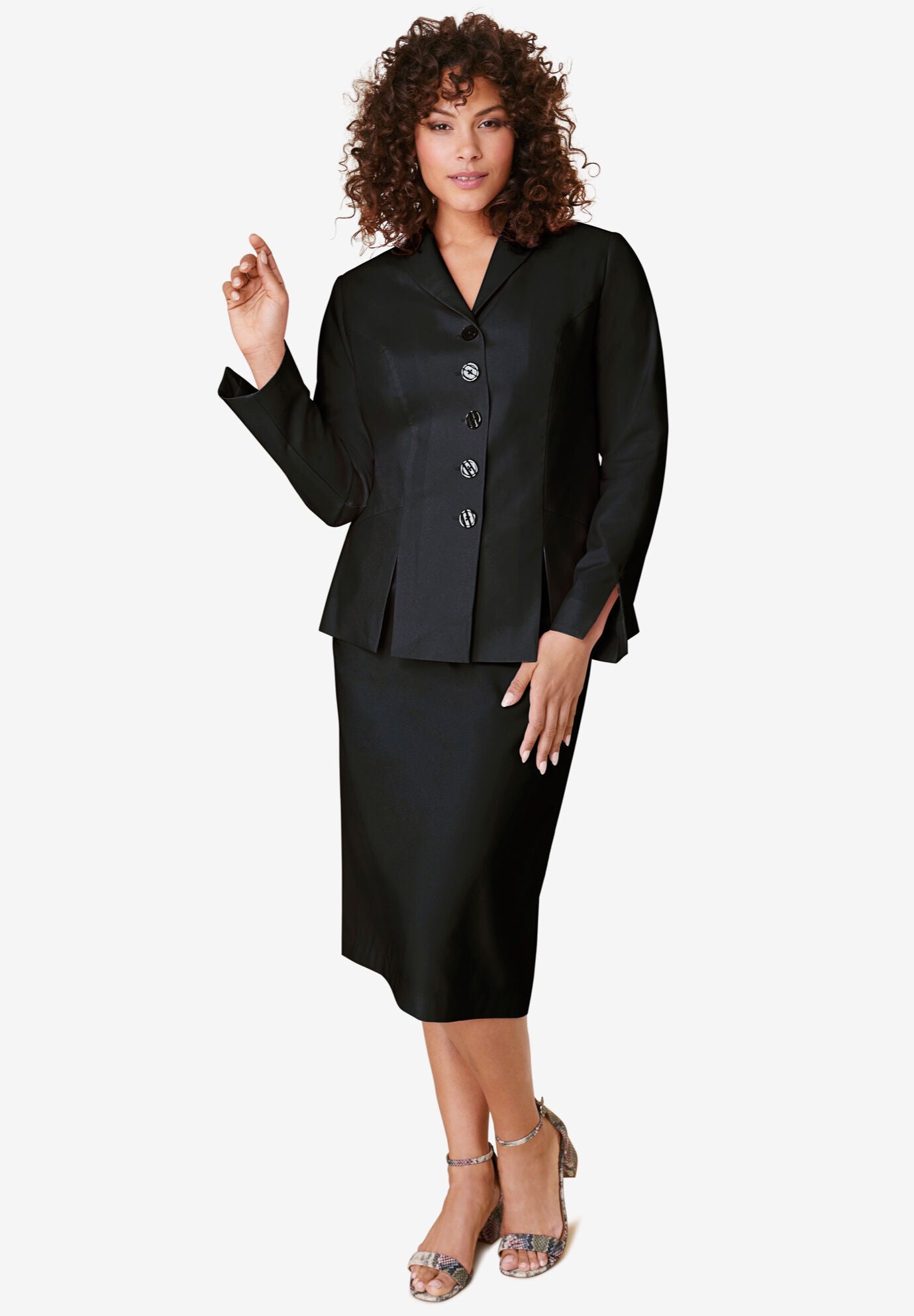 Shawl Collar Jacket Two Piece Skirt Suit Black Catherines