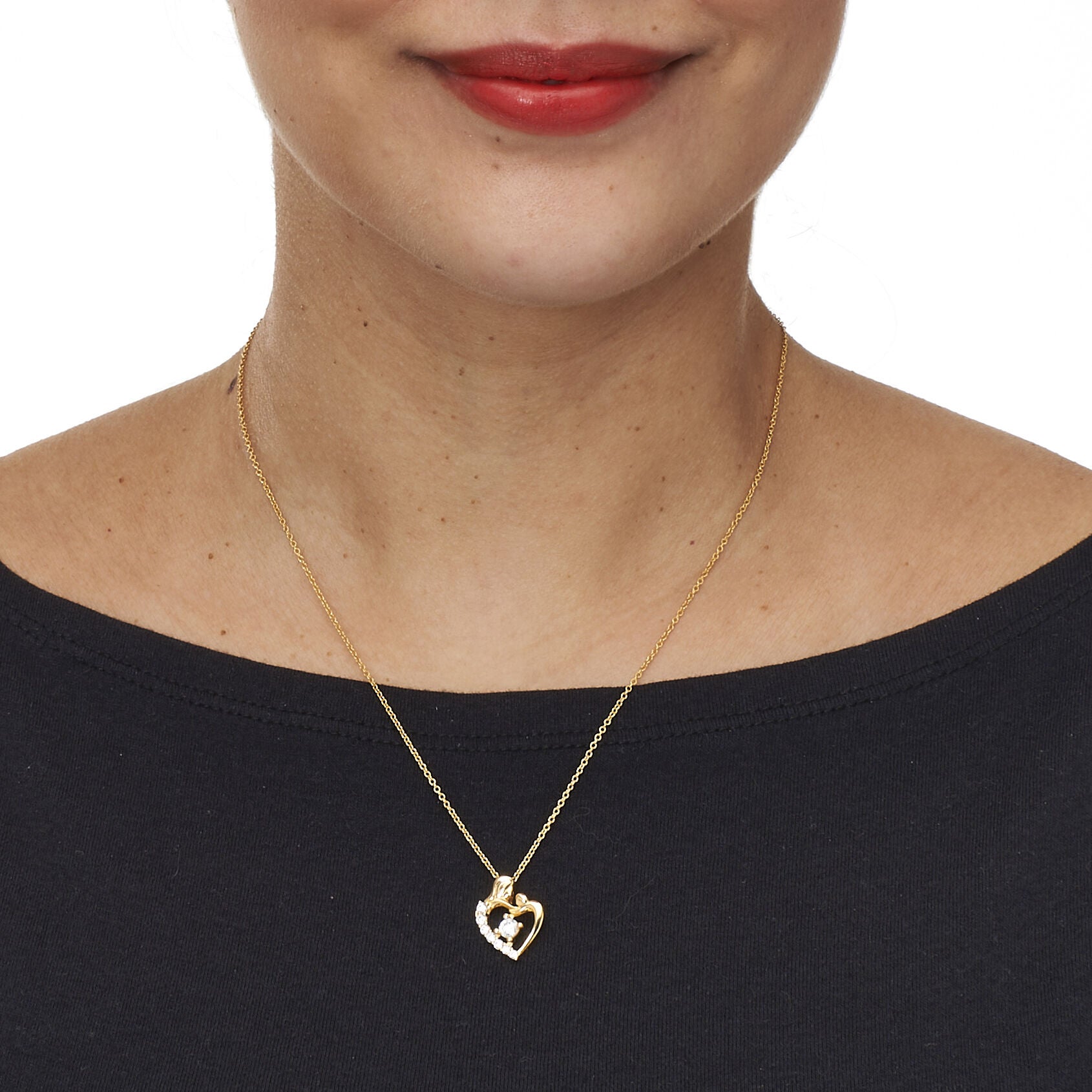 Unstoppable Love Gold Over Silver Cubic Zirconia Heart Pendant, WHITE, alternate image number 2