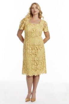 Square-Neck Lace Midi Dress