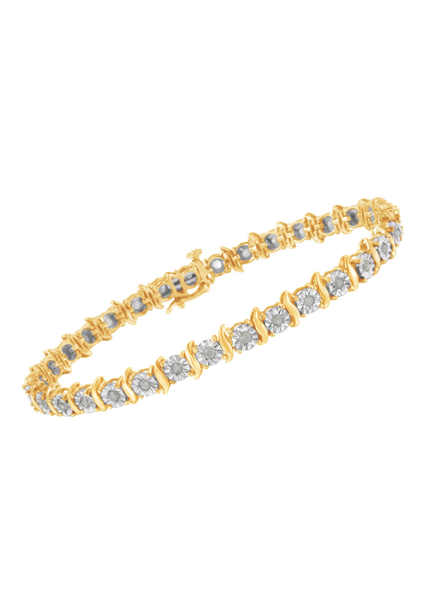 Yellow Gold Over Sterling Silver Diamond Scurve Link Miracleset Tennis Bracelet 7 inches, , alternate image number 2