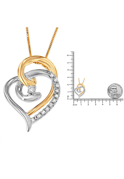 Yellow And White Gold Diamond Accent Open Double Heart Spiral Curl Pendant Necklace, , alternate image number null
