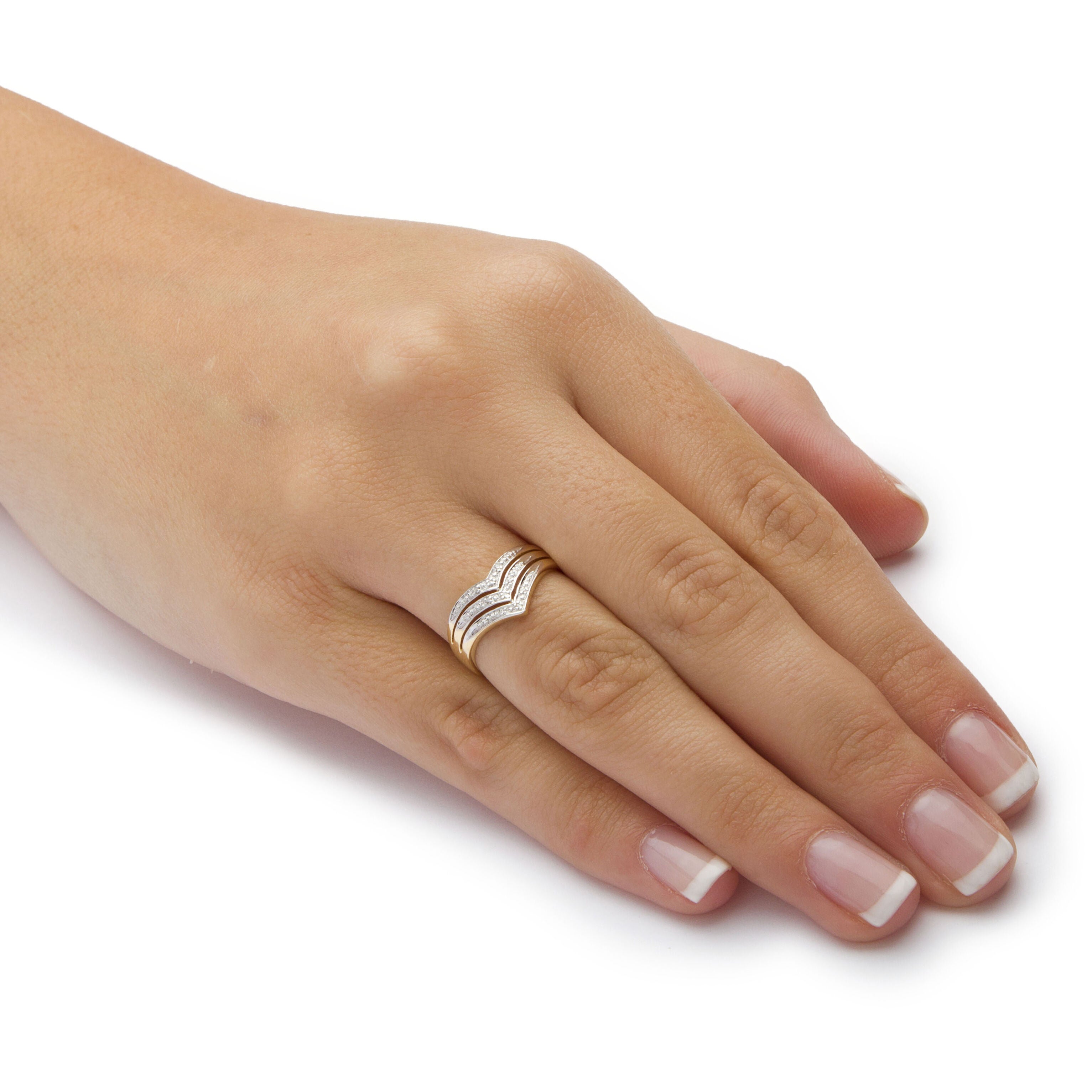 White Diamond Accent 10k Yellow Gold Triple-Row Chevron Ring, WHITE, alternate image number 2