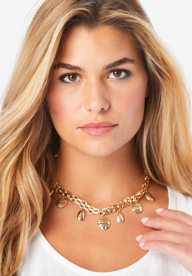 Hammered Chain Earring & Necklace Set, GOLD, hi-res image number null