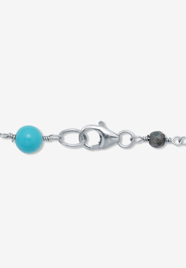 Genuine Turquoise And Crystal Silvertone Beaded Drop Necklace 36-Inch, , on-hover image number 1