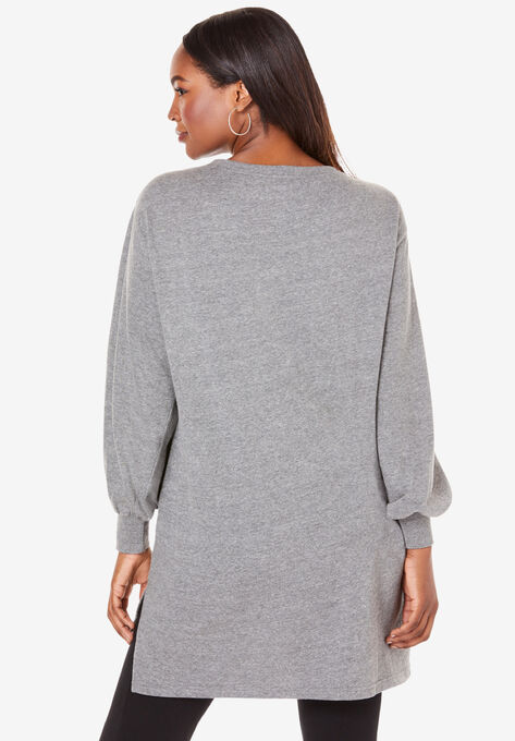 Blouson Sleeve High-Low Sweatshirt, , on-hover image number null
