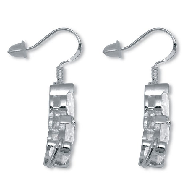 Round Crystal Silvertone Cat Earrings, WHITE, on-hover image number 1